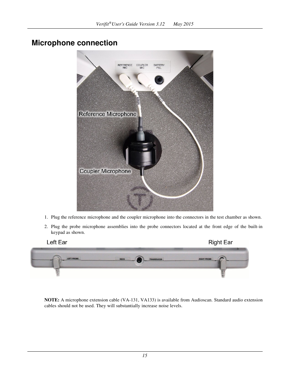 Microphone connection | Audioscan Verifit User Manual | Page 15 / 155
