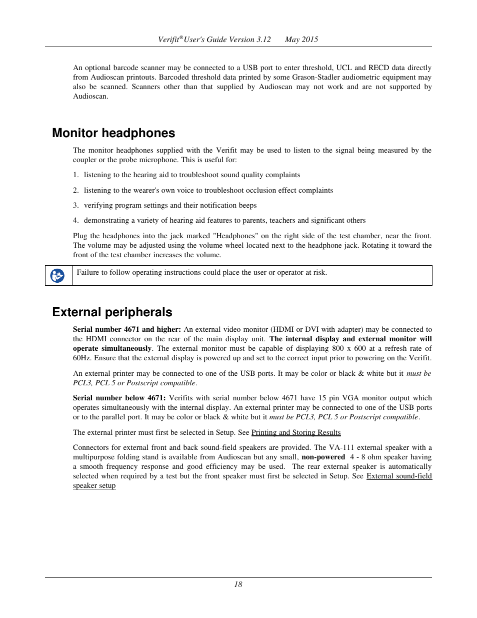 Monitor headphones, External peripherals | Audioscan Verifit User Manual | Page 18 / 155