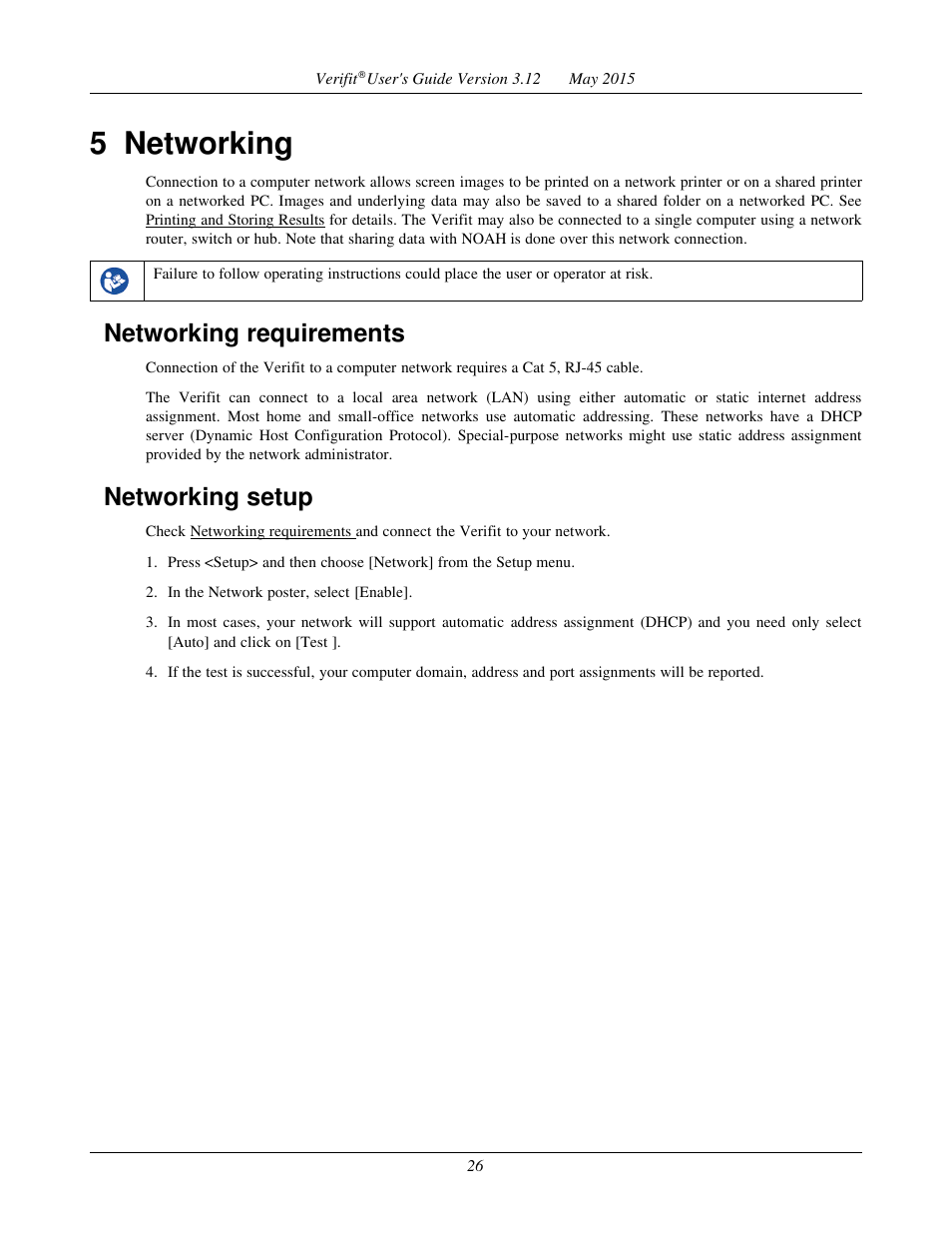 5 networking, Networking requirements, Networking setup | Audioscan Verifit User Manual | Page 26 / 155