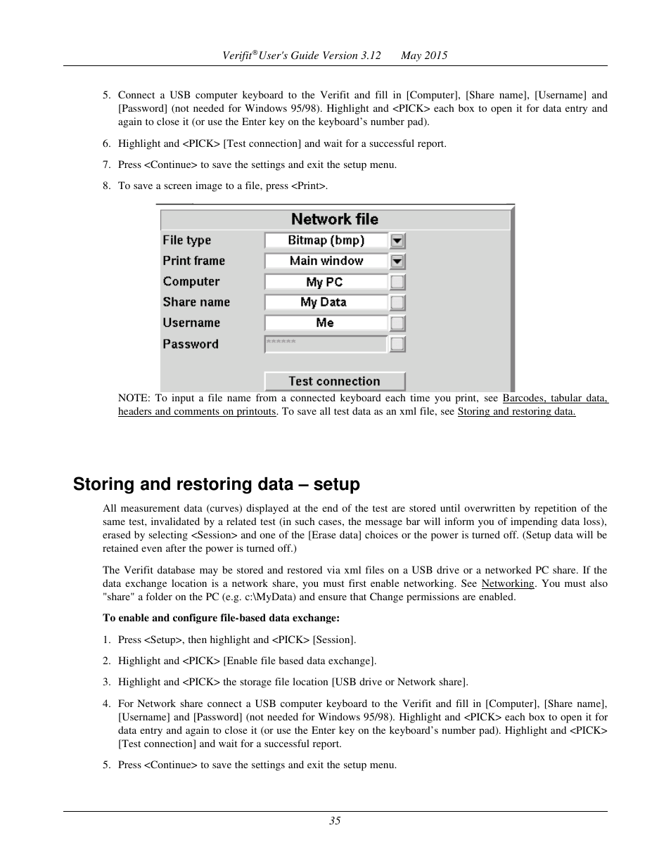 Storing and restoring data – setup | Audioscan Verifit User Manual | Page 35 / 155