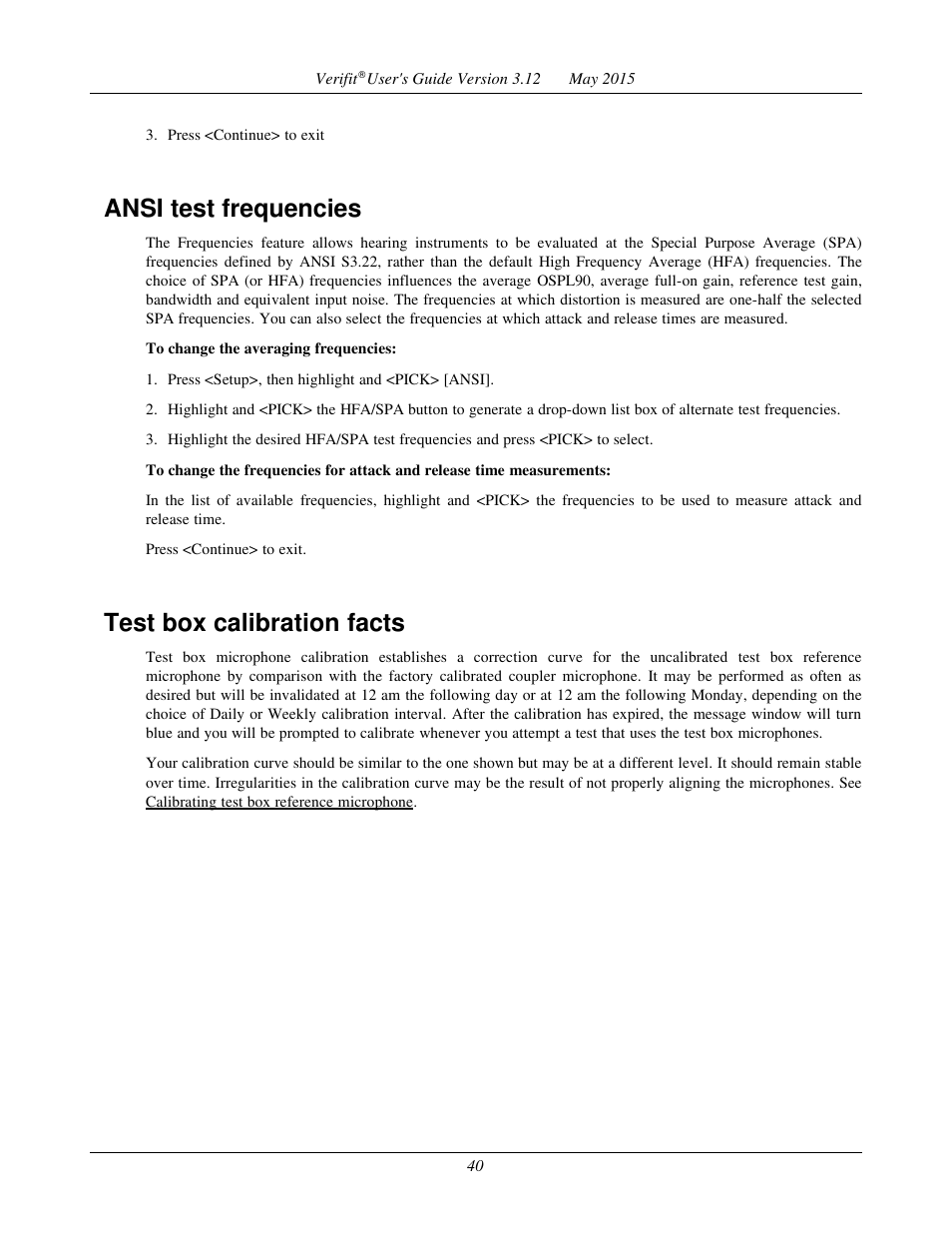 Ansi test frequencies, Test box calibration facts | Audioscan Verifit User Manual | Page 40 / 155