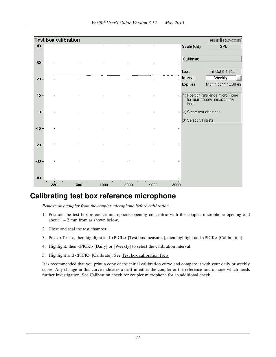 Calibrating test box reference microphone | Audioscan Verifit User Manual | Page 41 / 155