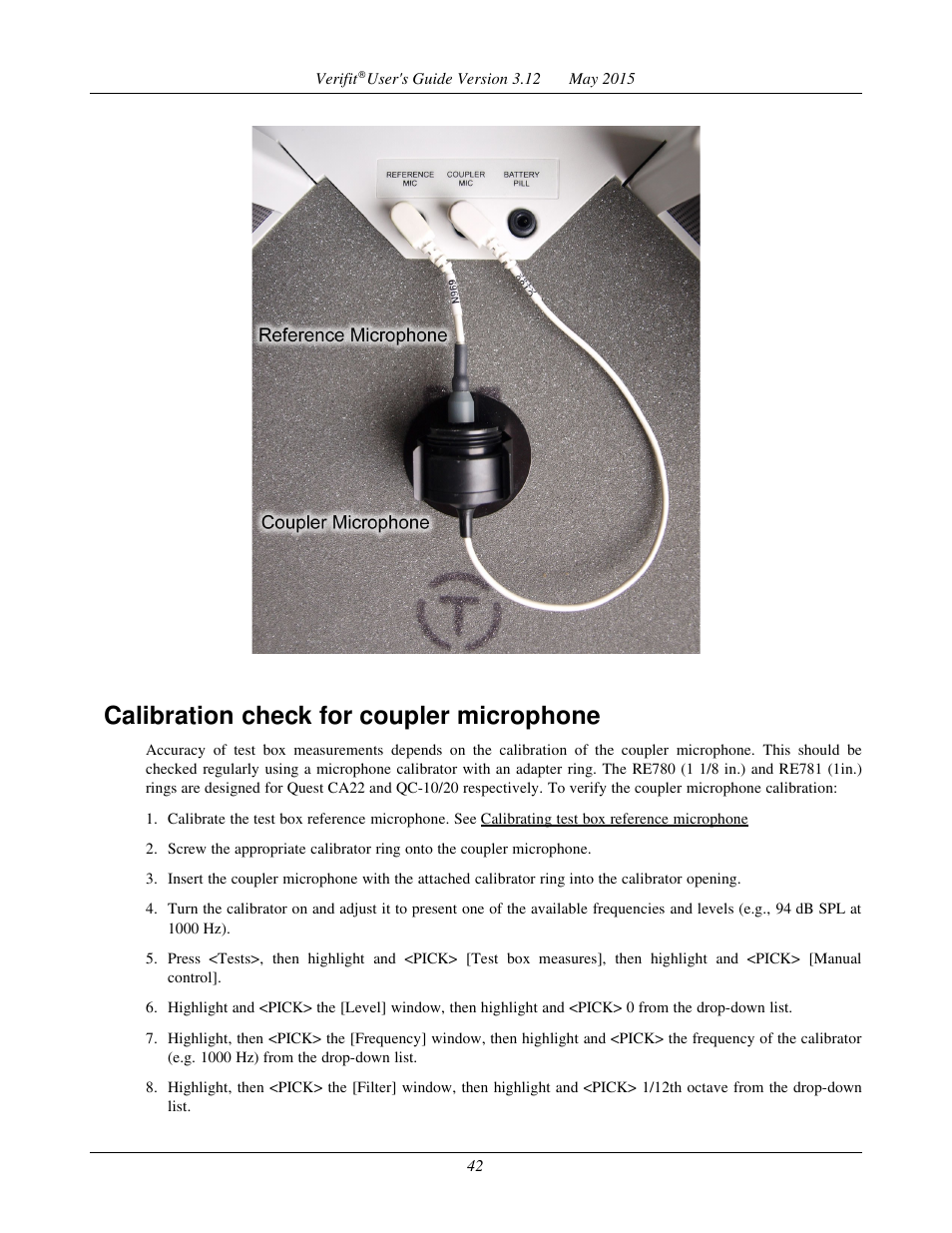 Calibration check for coupler microphone | Audioscan Verifit User Manual | Page 42 / 155