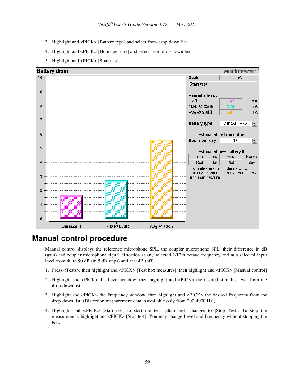 Manual control procedure | Audioscan Verifit User Manual | Page 59 / 155