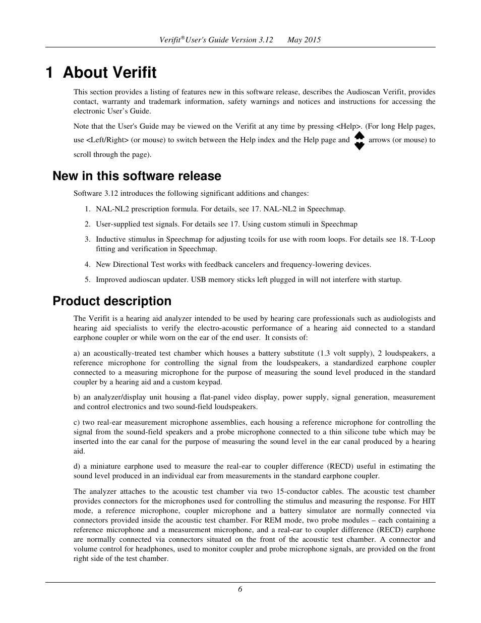 1 about verifit, New in this software release, Product description | Audioscan Verifit User Manual | Page 6 / 155