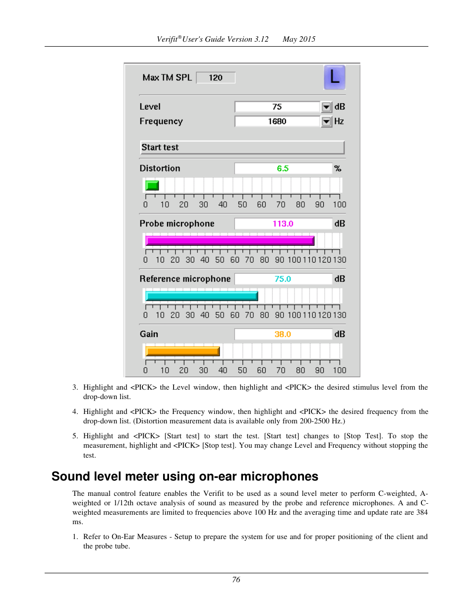 Sound level meter using on-ear microphones | Audioscan Verifit User Manual | Page 76 / 155