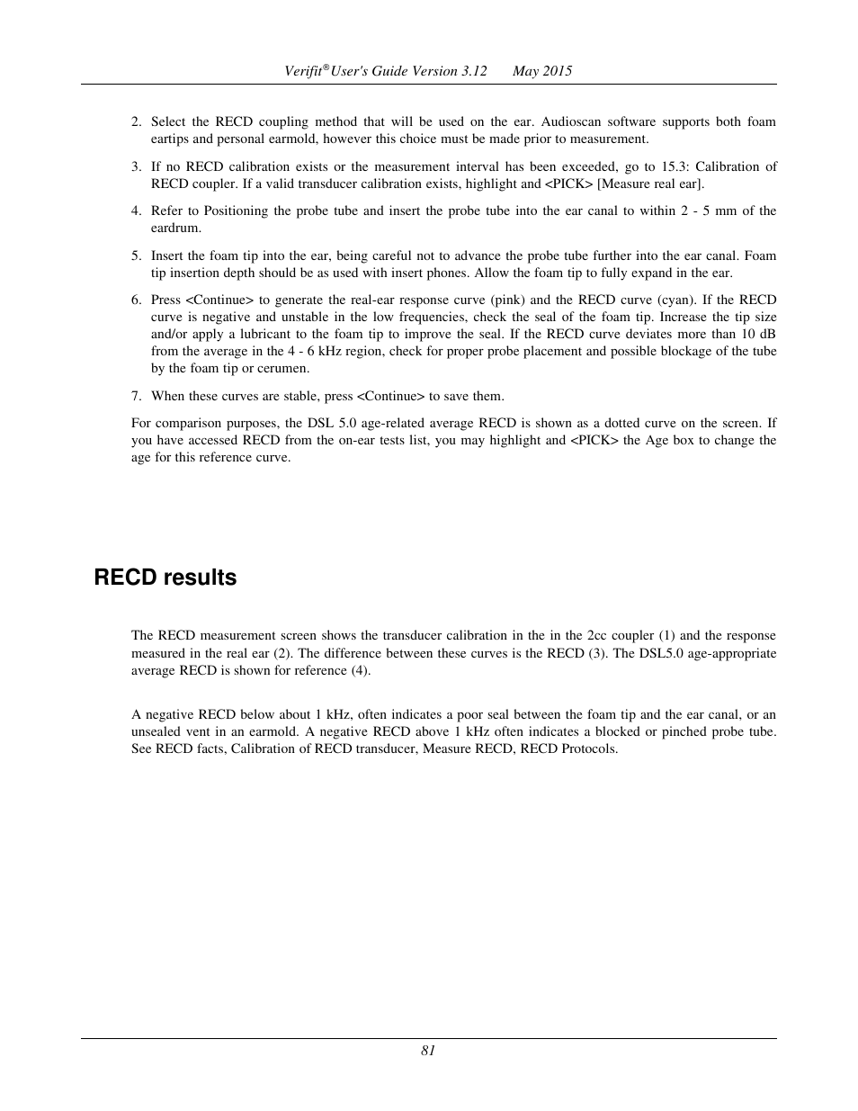 Recd results | Audioscan Verifit User Manual | Page 81 / 155