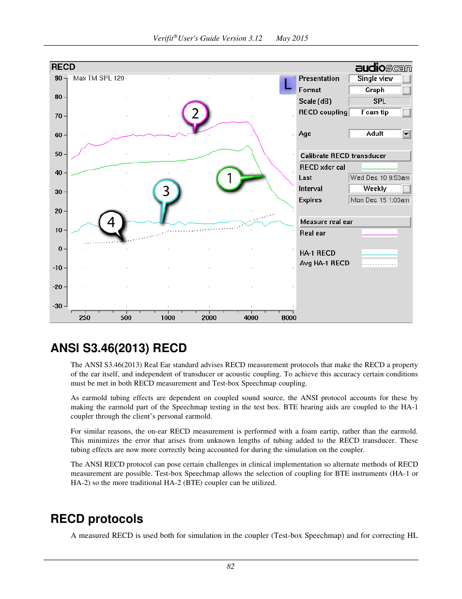 Ansi s3.46(2013) recd, Recd protocols | Audioscan Verifit User Manual | Page 82 / 155