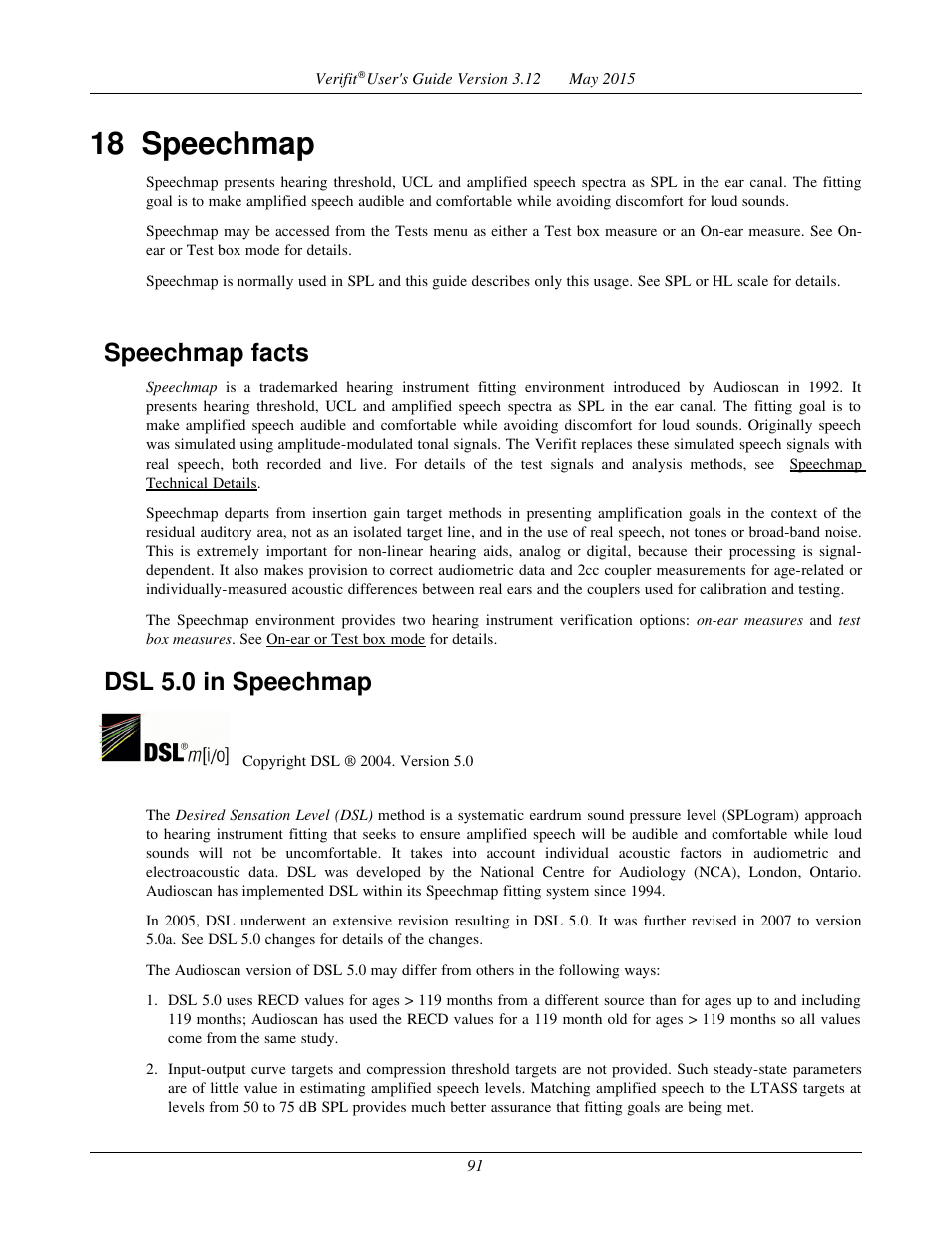 18 speechmap, Speechmap facts, Dsl 5.0 in speechmap | Audioscan Verifit User Manual | Page 91 / 155