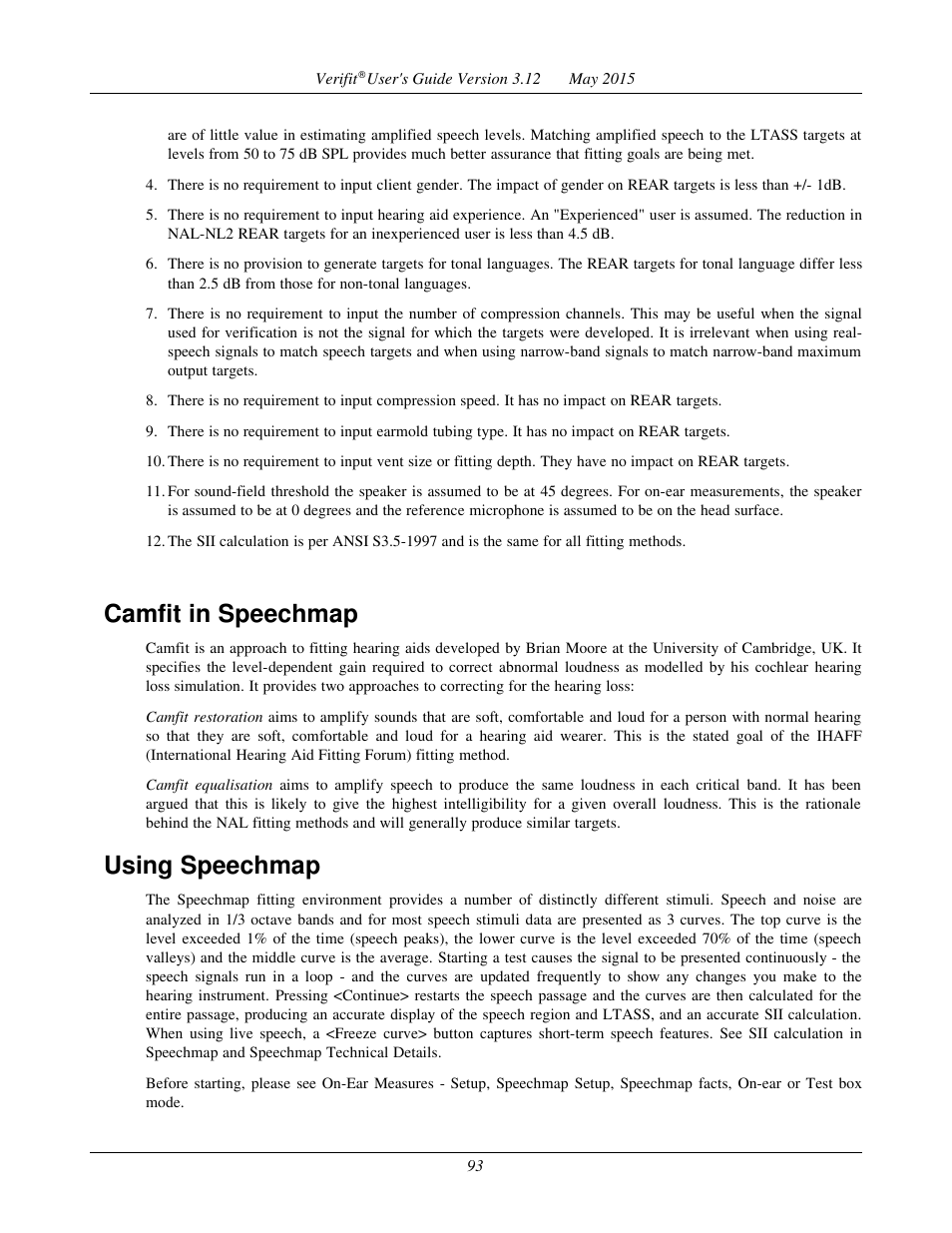 Camfit in speechmap, Using speechmap | Audioscan Verifit User Manual | Page 93 / 155