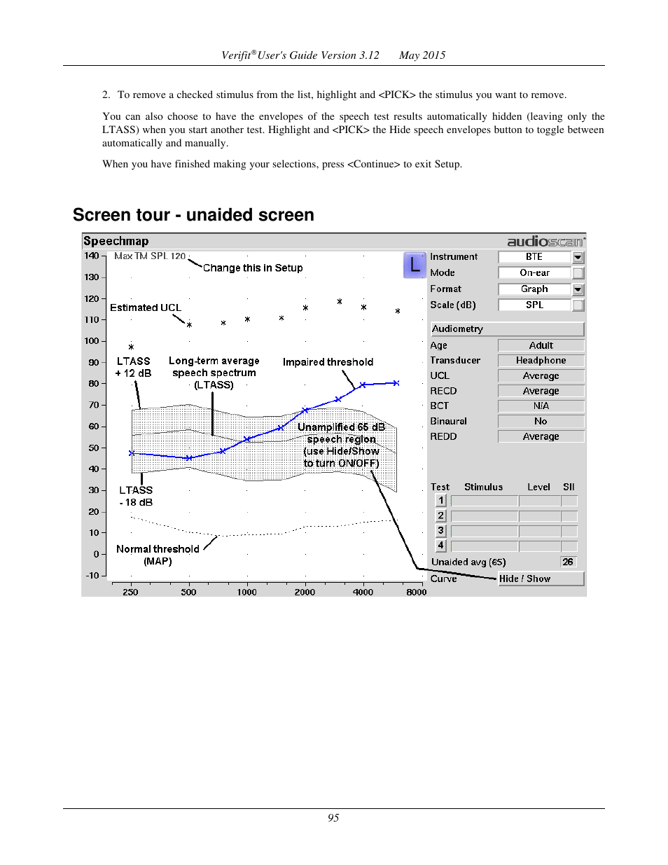 Screen tour - unaided screen | Audioscan Verifit User Manual | Page 95 / 155