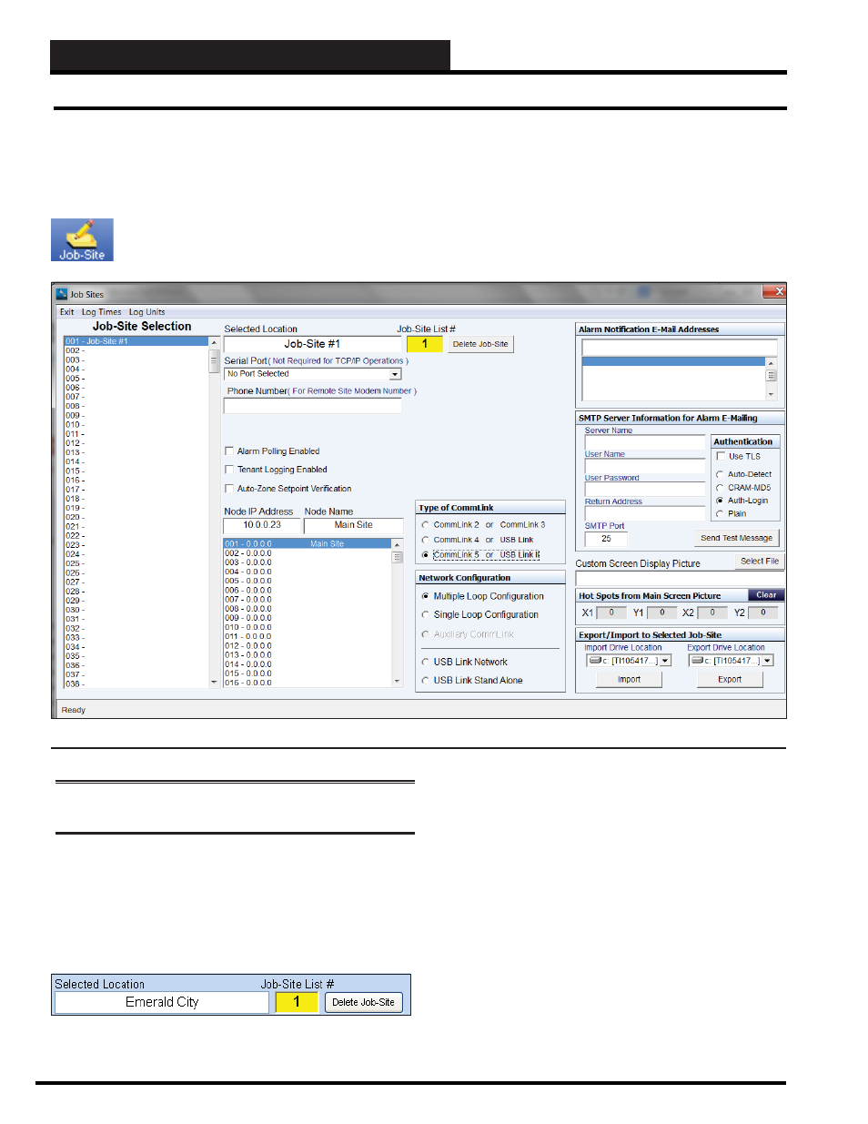 Step 2: job-site set-up, Step 2: setting up job sites, Job-site set-up | Auto-Zone Control Systems Prism 2 Graphical Interface Technical Guide (Version 01J) User Manual | Page 10 / 52