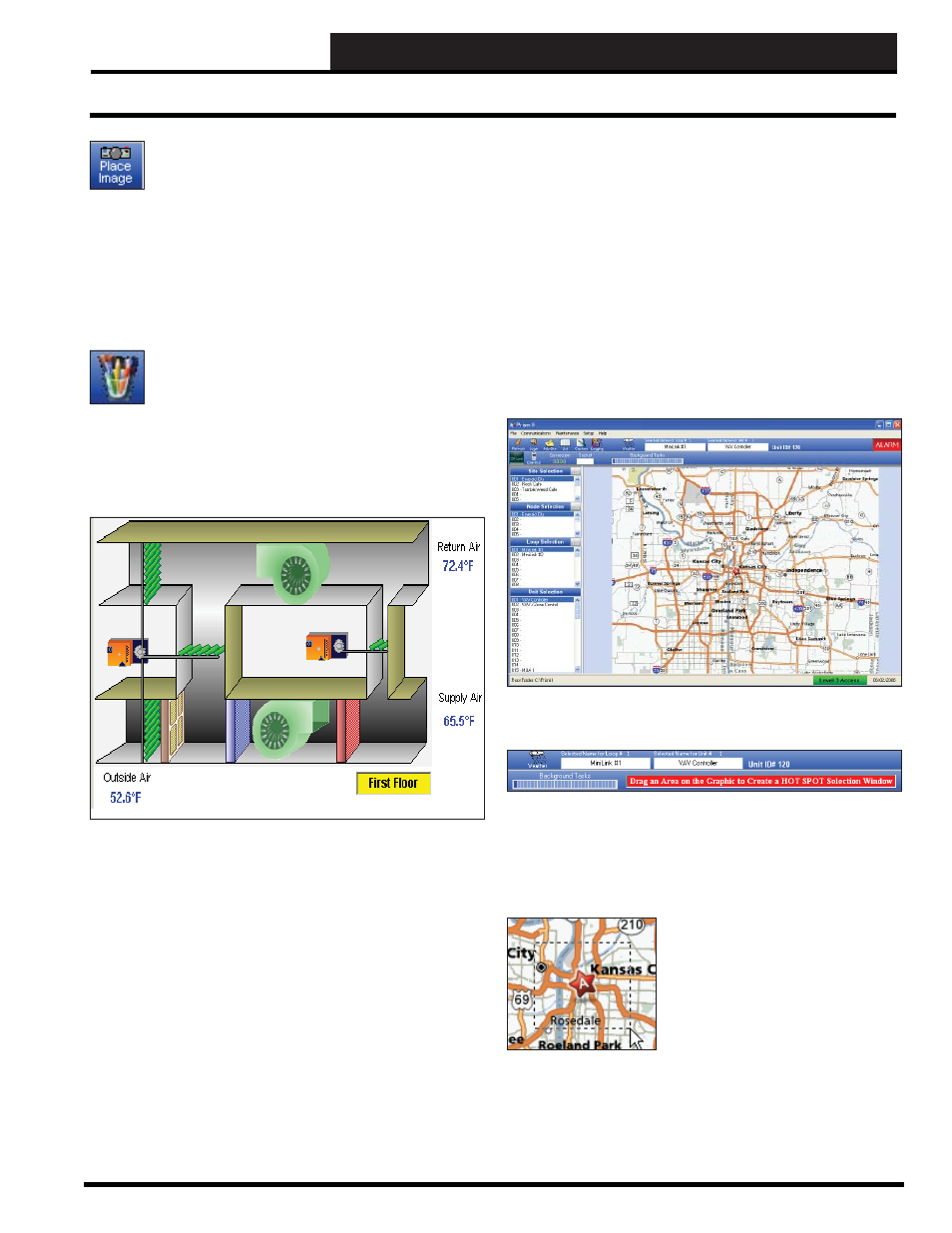 Step 12: creating custom screens, Placing an image, Main screen image hot spot selection | Auto-Zone Control Systems Prism 2 Graphical Interface Technical Guide (Version 01J) User Manual | Page 37 / 52