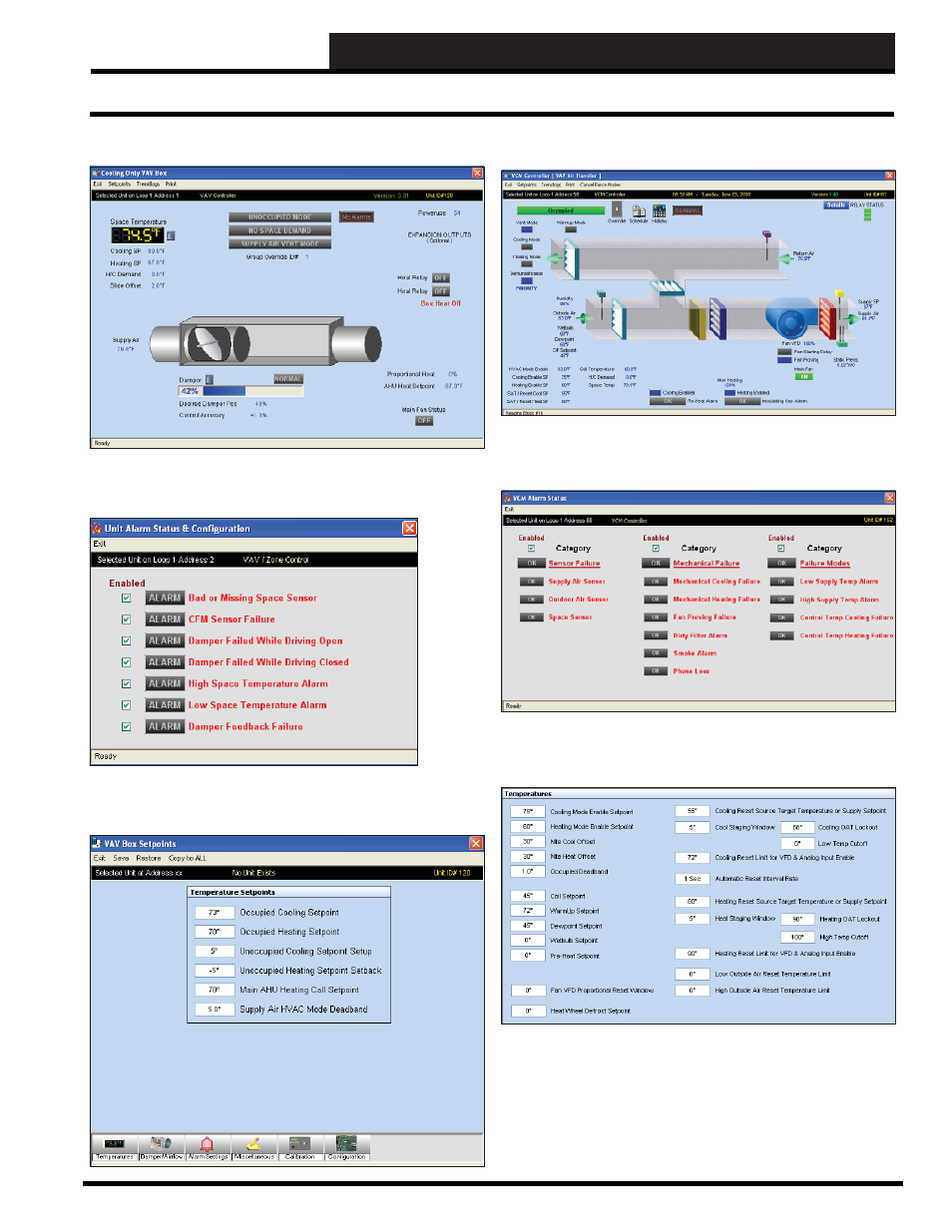 Appendix a - screen examples, Status and setpoint screen examples | Auto-Zone Control Systems Prism 2 Graphical Interface Technical Guide (Version 01J) User Manual | Page 39 / 52
