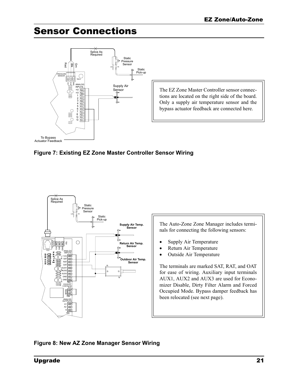 Sensor connections, Ez zone/auto-zone upgrade 21, Figure 8: new az zone manager sensor wiring | Auto-Zone Control Systems EZ-Zone to Auto-Zone Upgrade Guide (Version 01C) User Manual | Page 21 / 34