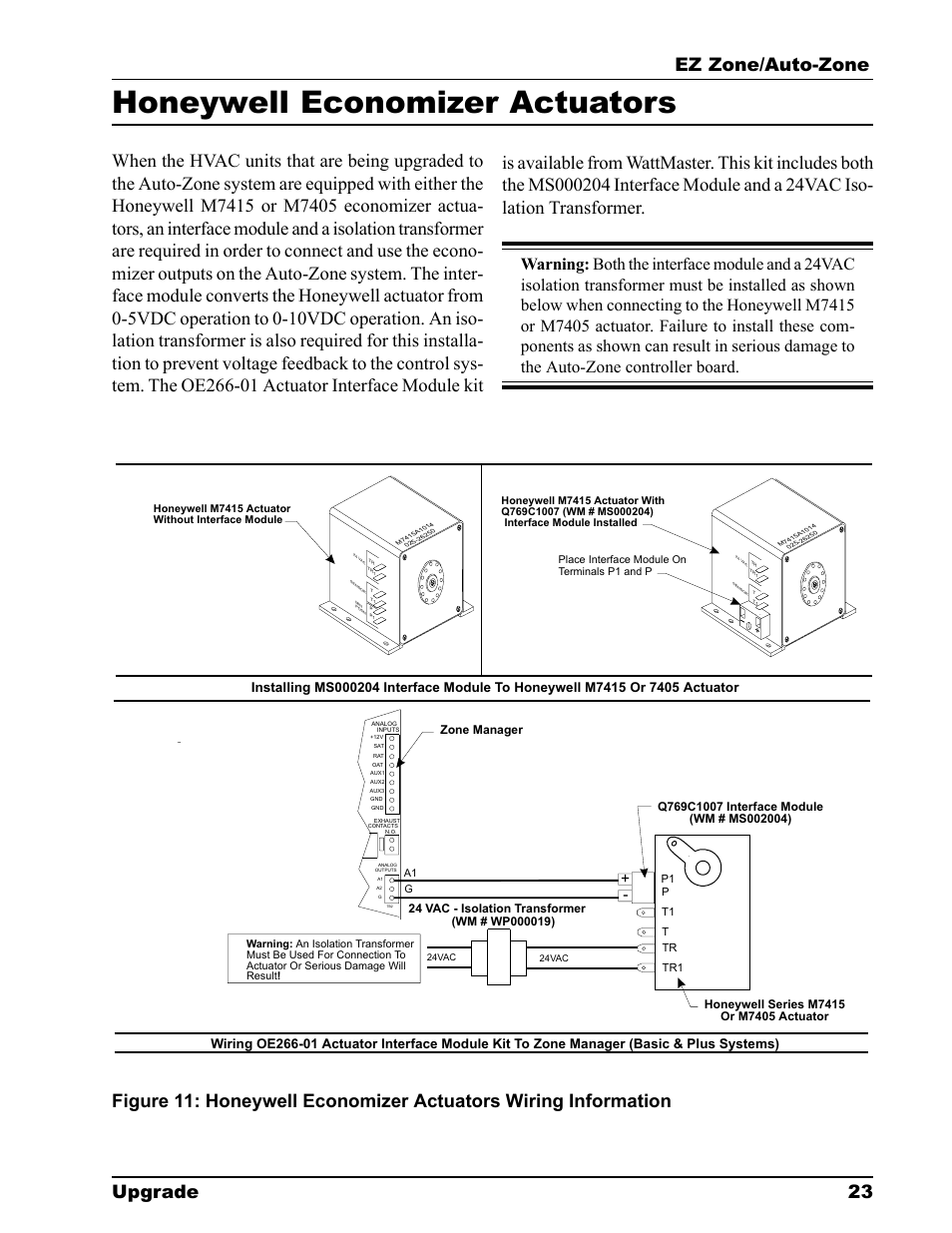 Honeywell economizer actuators, Ez zone/auto-zone upgrade 23, Zone manager | Auto-Zone Control Systems EZ-Zone to Auto-Zone Upgrade Guide (Version 01C) User Manual | Page 23 / 34