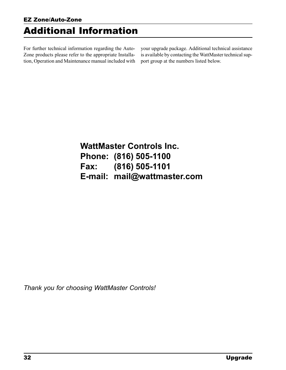 Additional information | Auto-Zone Control Systems EZ-Zone to Auto-Zone Upgrade Guide (Version 01C) User Manual | Page 32 / 34