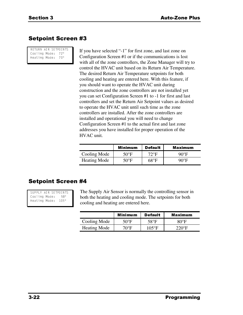 Minimum default maximum | Auto-Zone Control Systems Auto-Zone Plus Systems Installation & Operation (Version 03A) User Manual | Page 108 / 210
