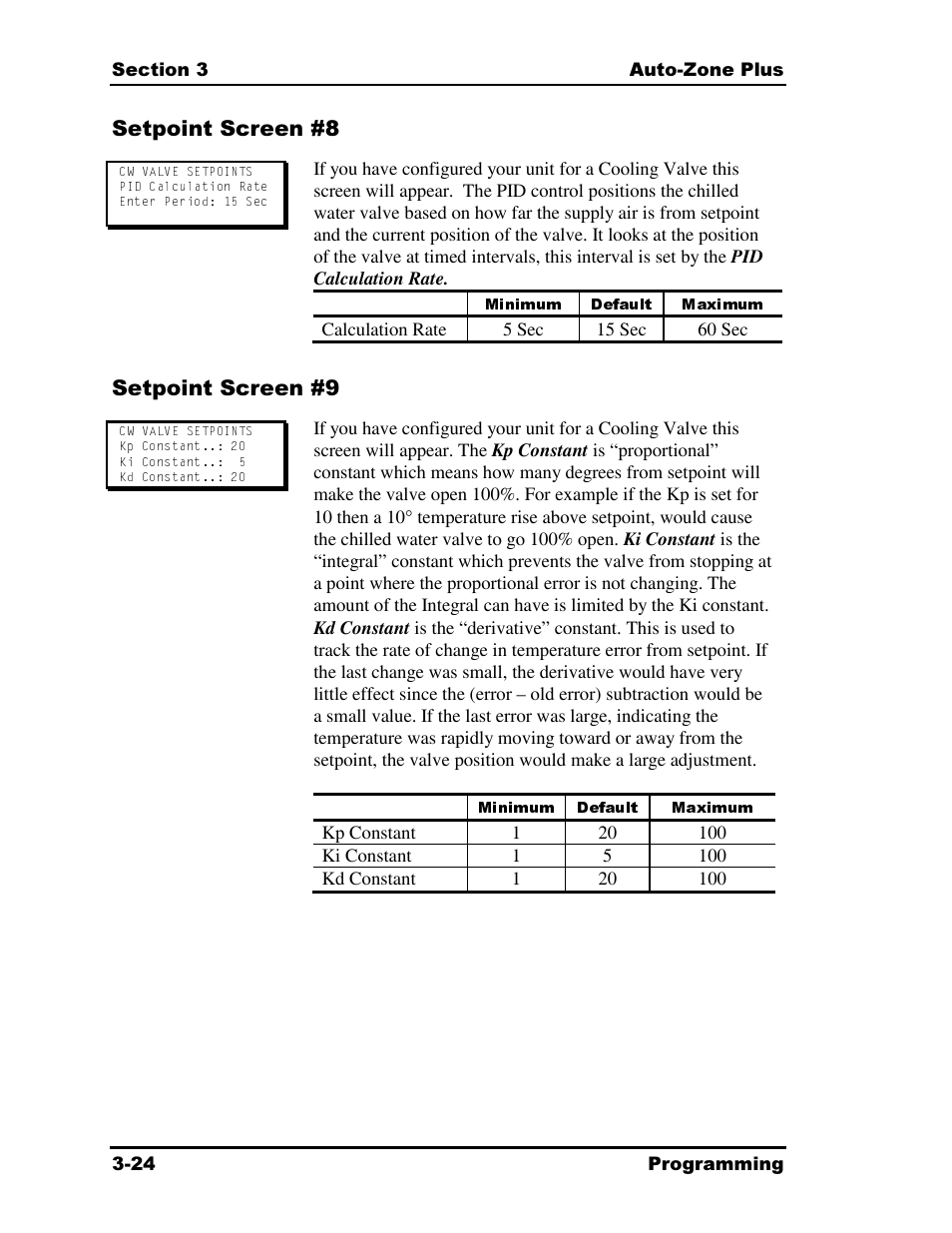 Minimum default maximum | Auto-Zone Control Systems Auto-Zone Plus Systems Installation & Operation (Version 03A) User Manual | Page 110 / 210