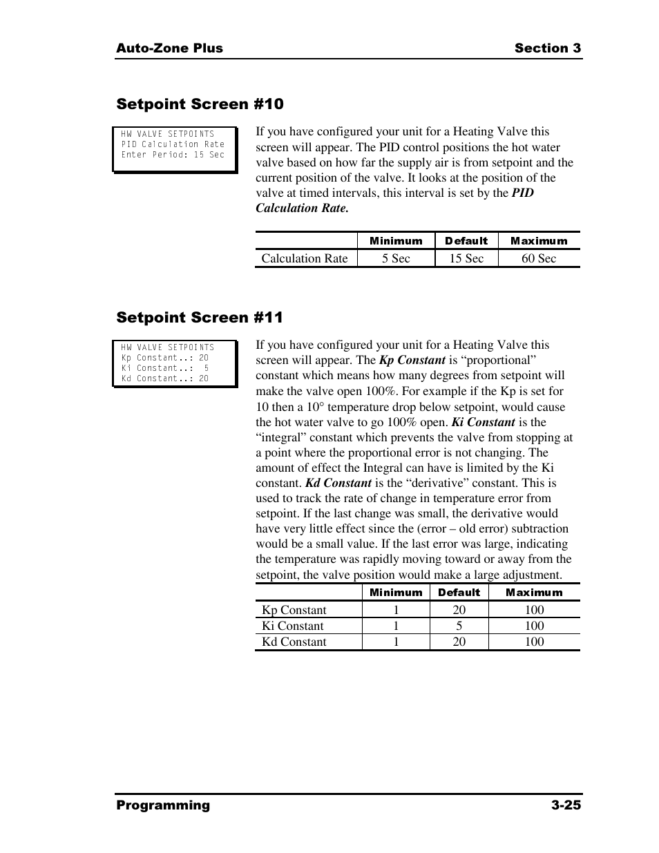 Minimum default maximum | Auto-Zone Control Systems Auto-Zone Plus Systems Installation & Operation (Version 03A) User Manual | Page 111 / 210