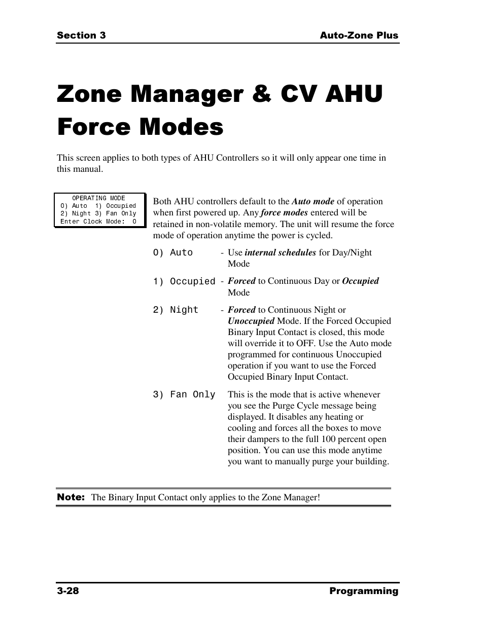 Zone manager & cv ahu force modes | Auto-Zone Control Systems Auto-Zone Plus Systems Installation & Operation (Version 03A) User Manual | Page 114 / 210
