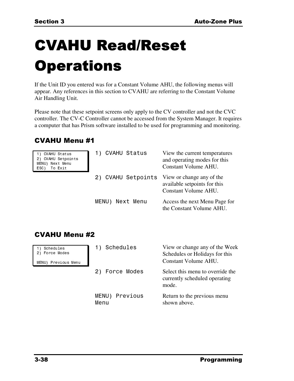 Cvahu read/reset operations | Auto-Zone Control Systems Auto-Zone Plus Systems Installation & Operation (Version 03A) User Manual | Page 124 / 210