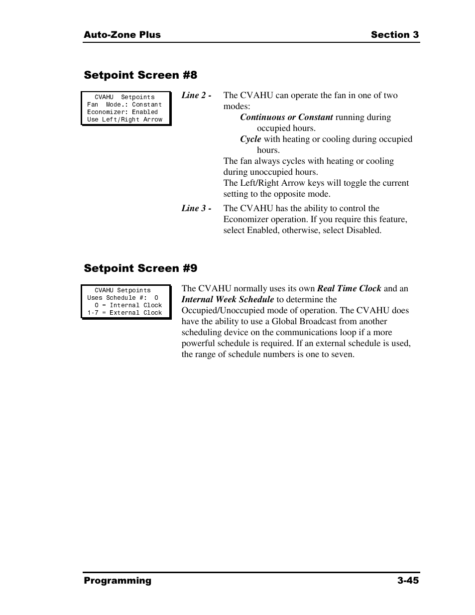 Setpoint screen #8, Setpoint screen #9 | Auto-Zone Control Systems Auto-Zone Plus Systems Installation & Operation (Version 03A) User Manual | Page 131 / 210