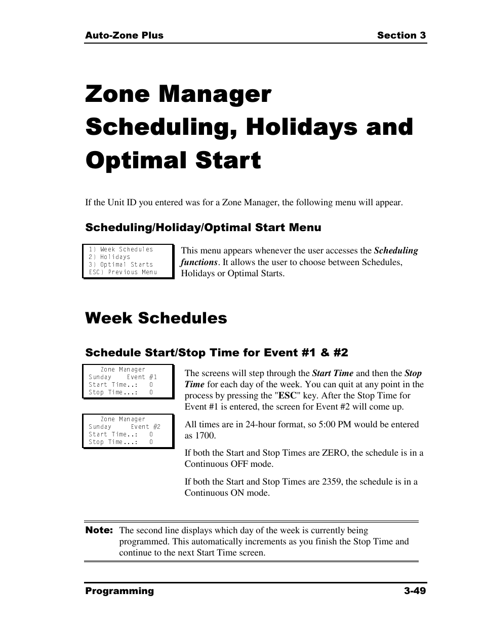 Week schedules | Auto-Zone Control Systems Auto-Zone Plus Systems Installation & Operation (Version 03A) User Manual | Page 135 / 210