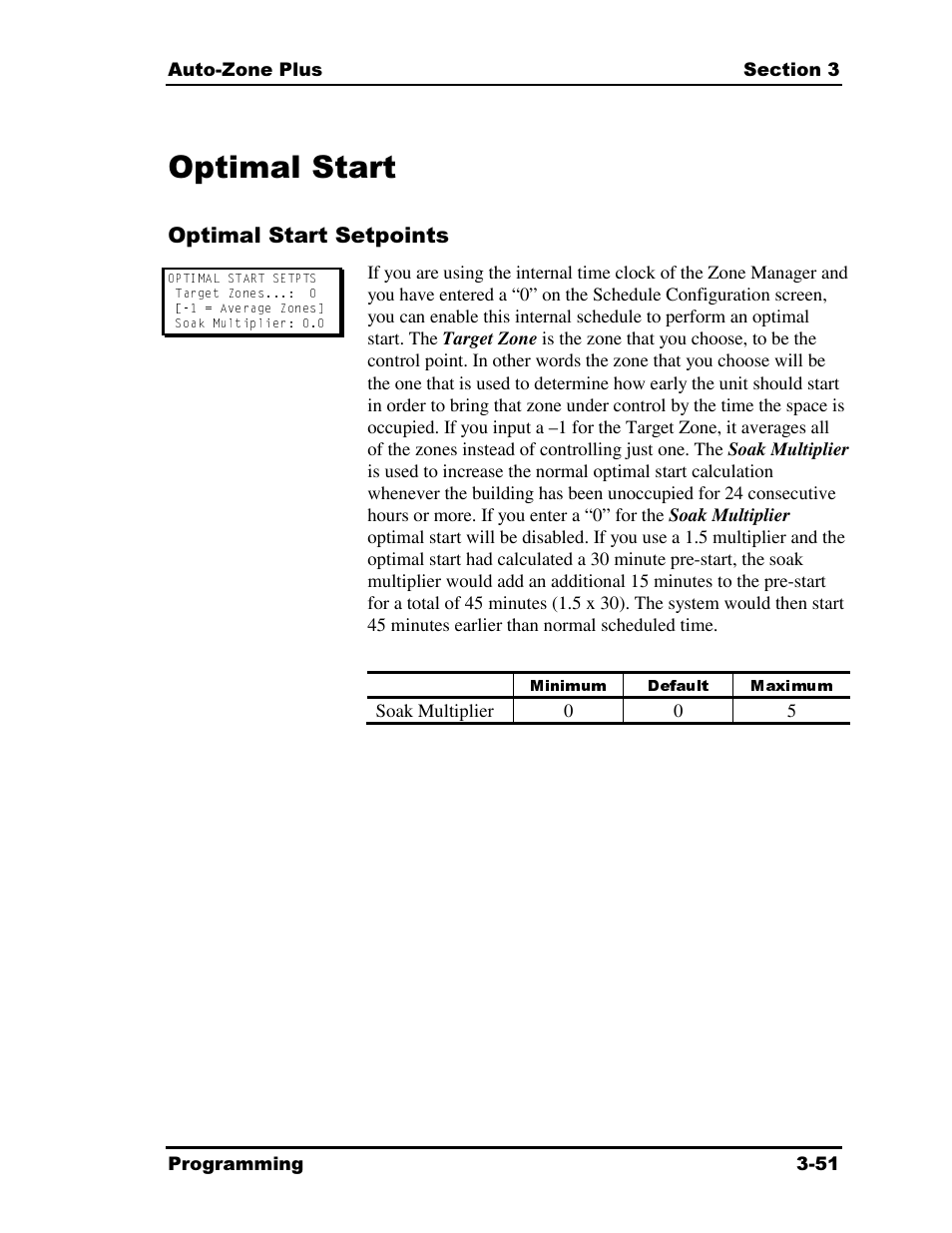 Optimal start, Minimum default maximum | Auto-Zone Control Systems Auto-Zone Plus Systems Installation & Operation (Version 03A) User Manual | Page 137 / 210