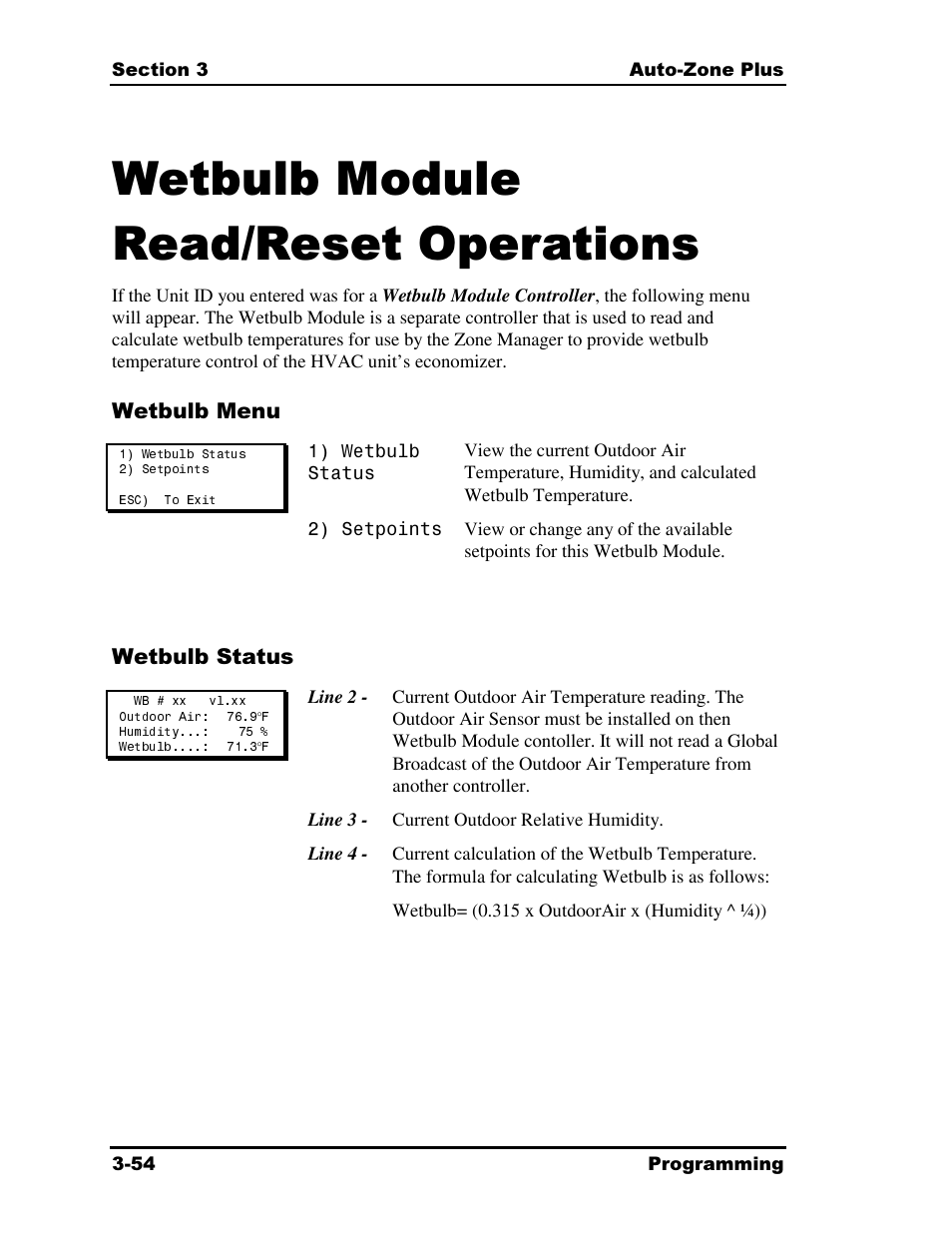 Wetbulb module read/reset operations | Auto-Zone Control Systems Auto-Zone Plus Systems Installation & Operation (Version 03A) User Manual | Page 140 / 210