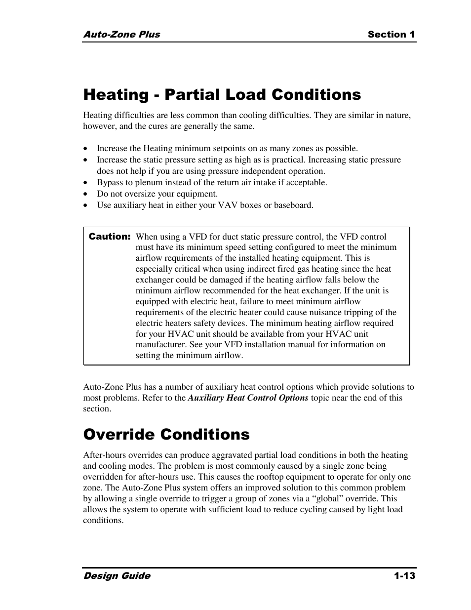Heating - partial load conditions, Override conditions | Auto-Zone Control Systems Auto-Zone Plus Systems Installation & Operation (Version 03A) User Manual | Page 17 / 210