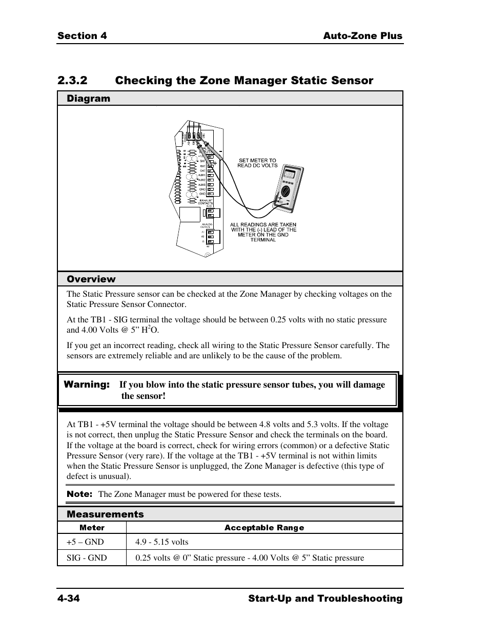 2 checking the zone manager static sensor | Auto-Zone Control Systems Auto-Zone Plus Systems Installation & Operation (Version 03A) User Manual | Page 184 / 210