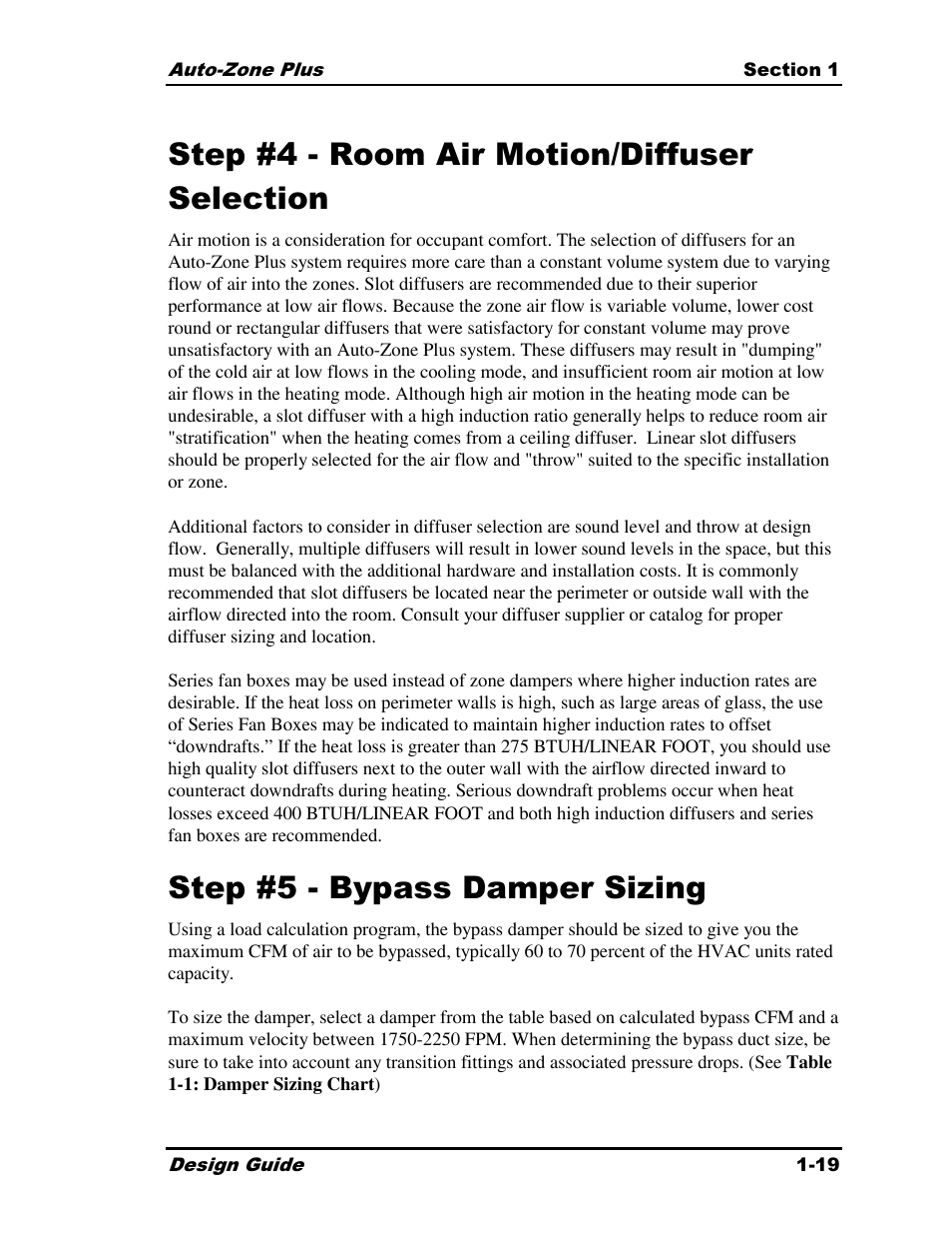 Step #4 - room air motion/diffuser selection, Step #5 - bypass damper sizing | Auto-Zone Control Systems Auto-Zone Plus Systems Installation & Operation (Version 03A) User Manual | Page 23 / 210