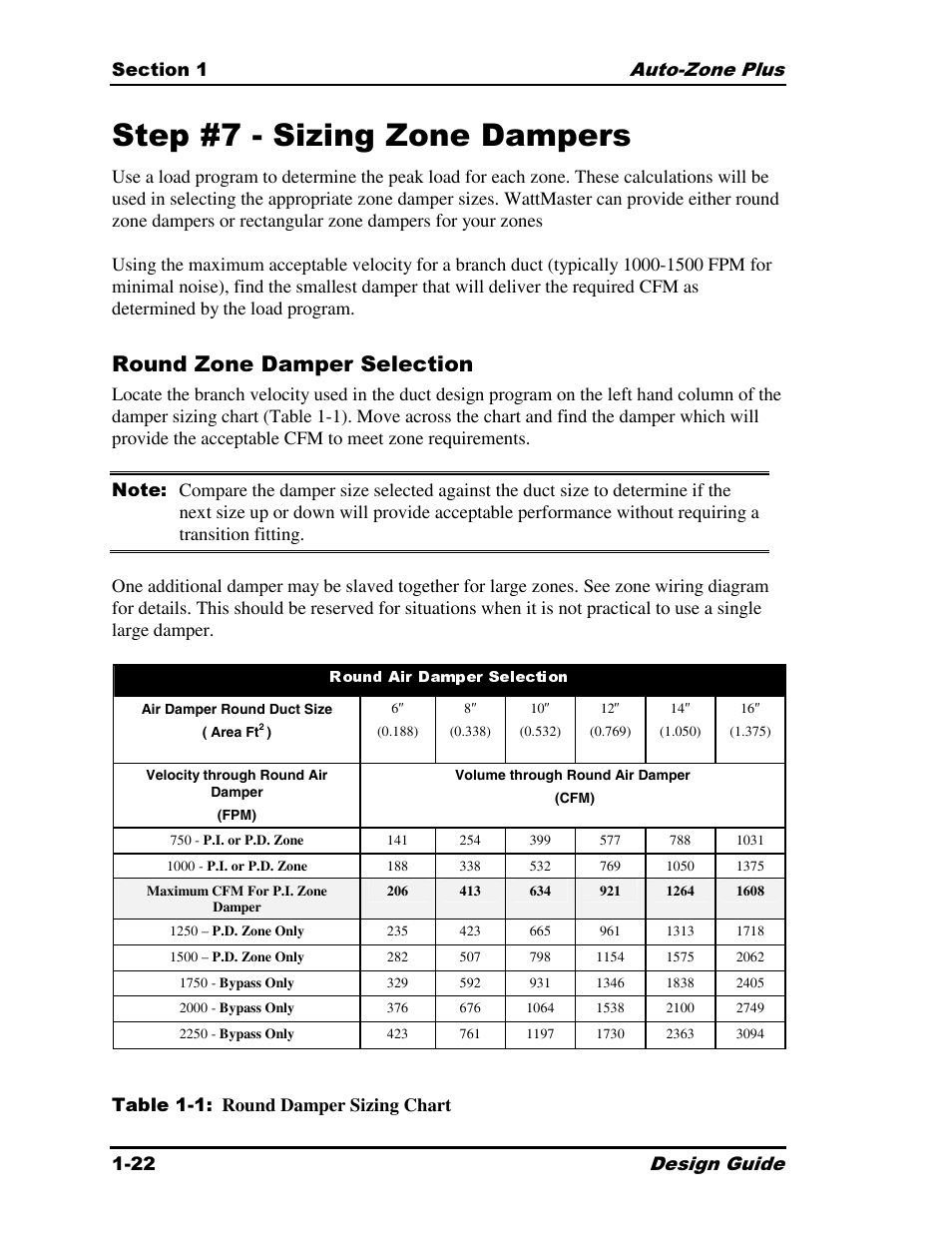 Step #7 - sizing zone dampers, Round air damper selection, Round zone damper selection | Auto-Zone Control Systems Auto-Zone Plus Systems Installation & Operation (Version 03A) User Manual | Page 26 / 210