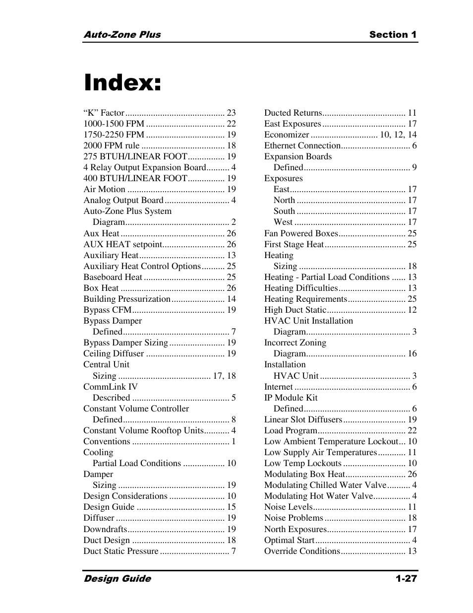 Index | Auto-Zone Control Systems Auto-Zone Plus Systems Installation & Operation (Version 03A) User Manual | Page 31 / 210