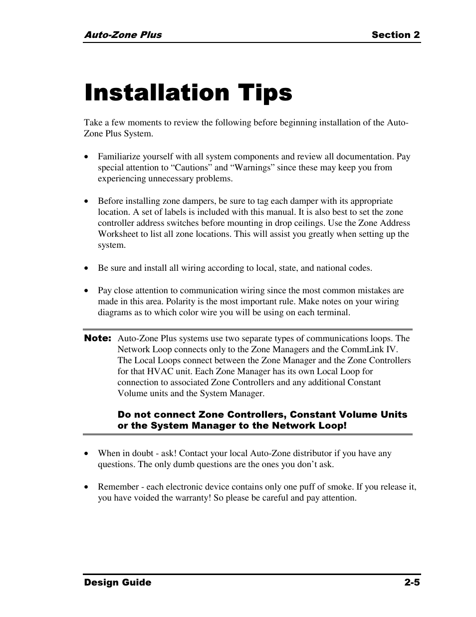 Installation tips | Auto-Zone Control Systems Auto-Zone Plus Systems Installation & Operation (Version 03A) User Manual | Page 37 / 210