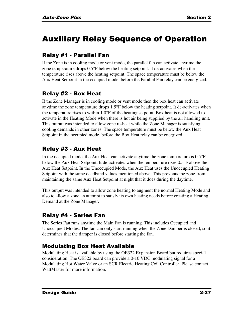 Auxiliary relay sequence of operation | Auto-Zone Control Systems Auto-Zone Plus Systems Installation & Operation (Version 03A) User Manual | Page 59 / 210