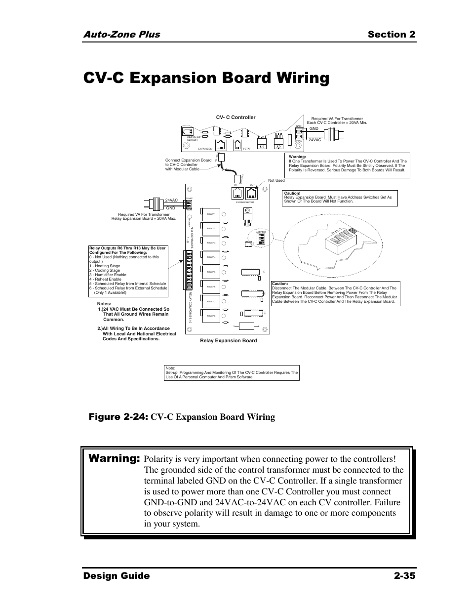 Cv-c expansion board wiring, Warning, Figure 2-24: cv-c expansion board wiring | Auto-Zone Control Systems Auto-Zone Plus Systems Installation & Operation (Version 03A) User Manual | Page 67 / 210