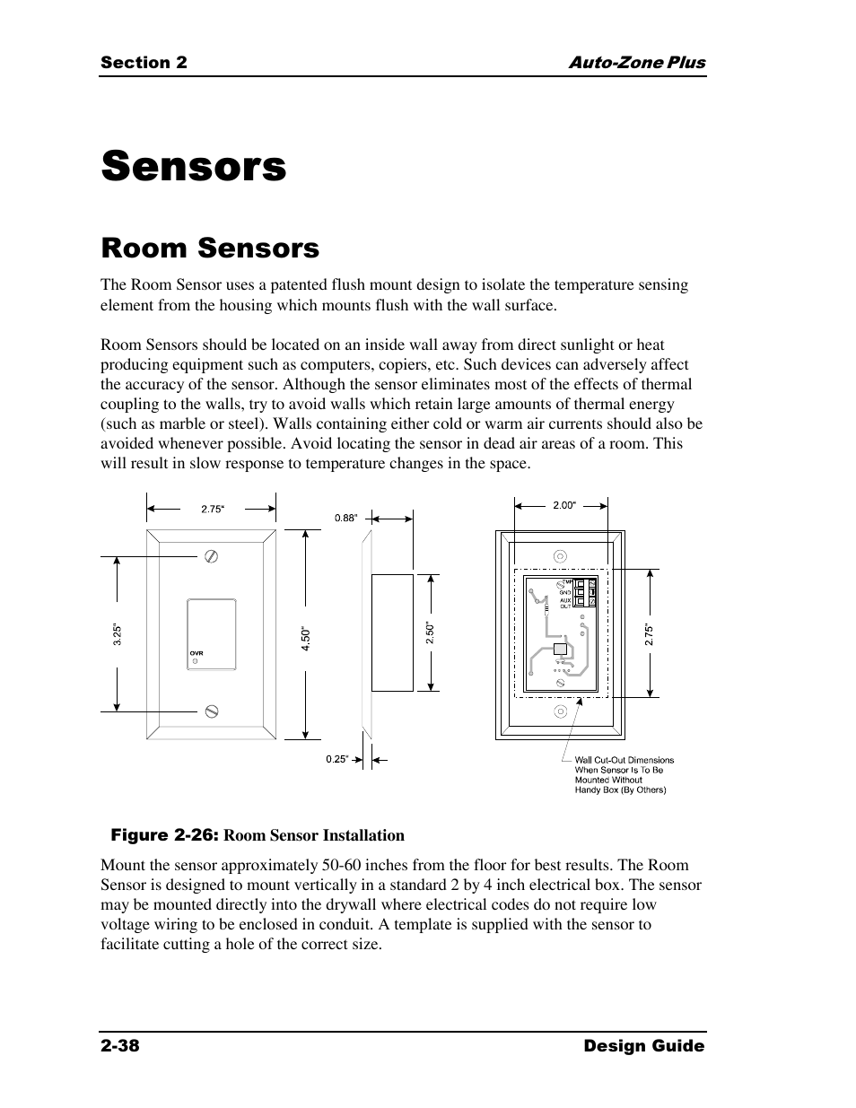 Sensors, Room sensors | Auto-Zone Control Systems Auto-Zone Plus Systems Installation & Operation (Version 03A) User Manual | Page 70 / 210