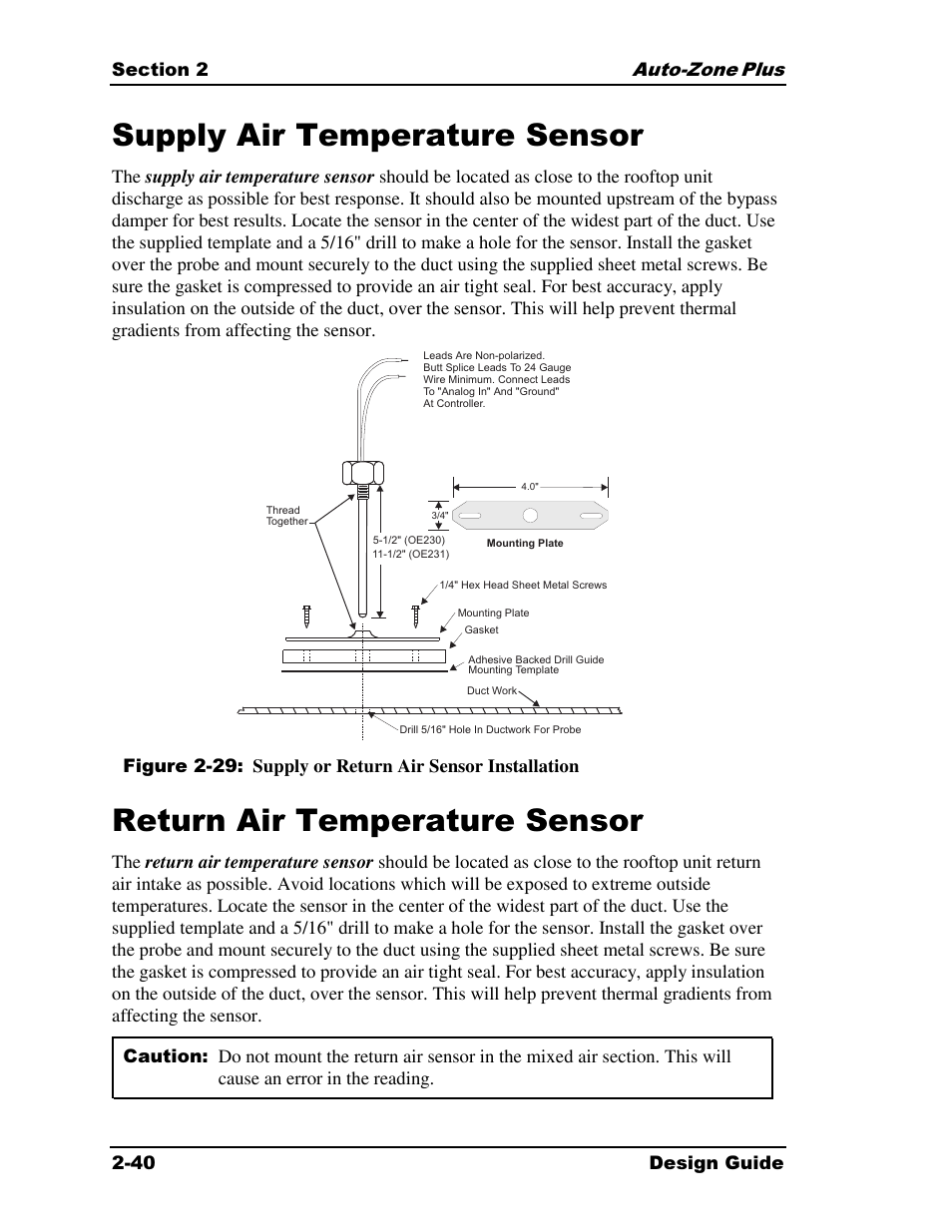 Supply air temperature sensor, Return air temperature sensor | Auto-Zone Control Systems Auto-Zone Plus Systems Installation & Operation (Version 03A) User Manual | Page 72 / 210