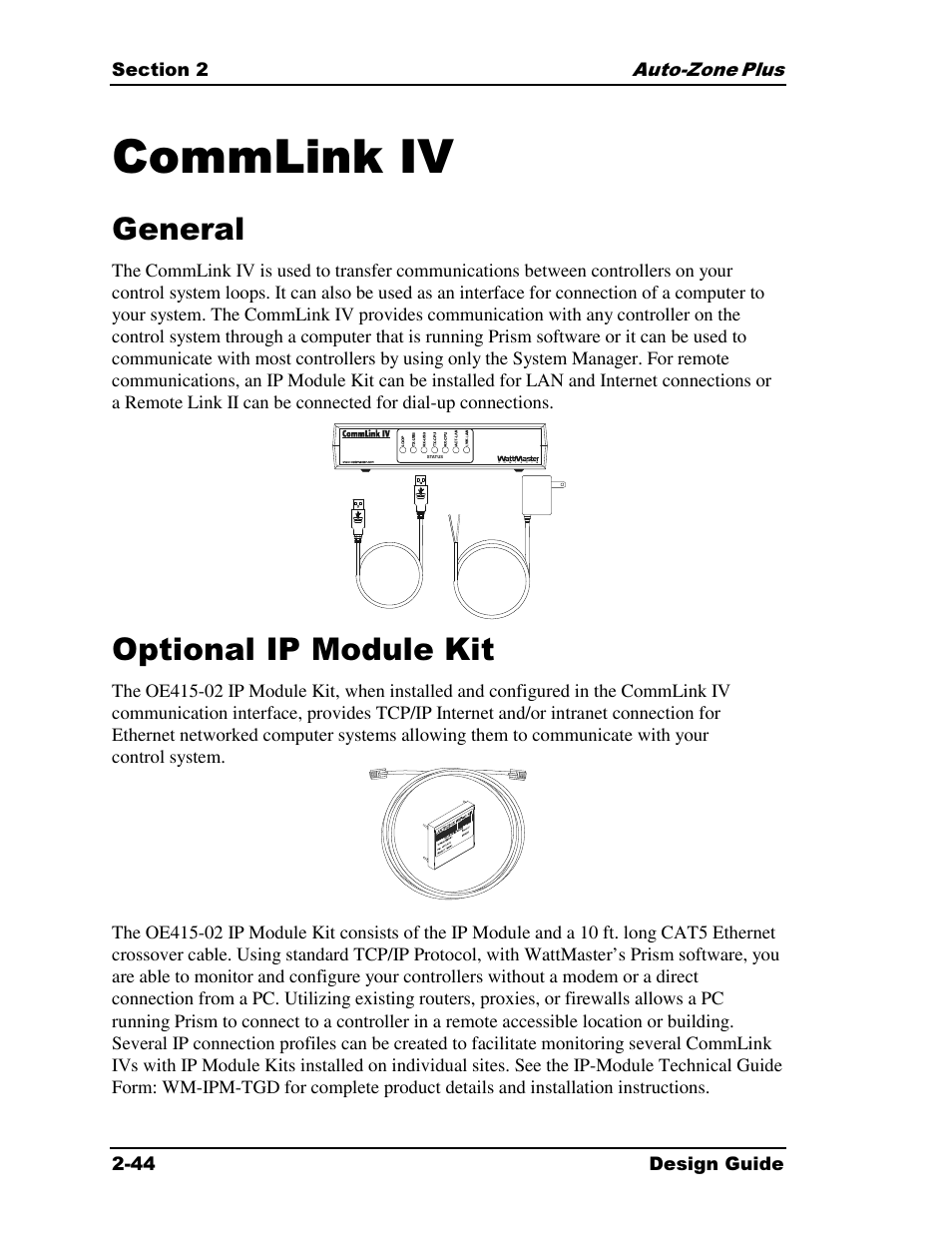 Commlink iv, General, Optional ip module kit | Auto-Zone Control Systems Auto-Zone Plus Systems Installation & Operation (Version 03A) User Manual | Page 76 / 210