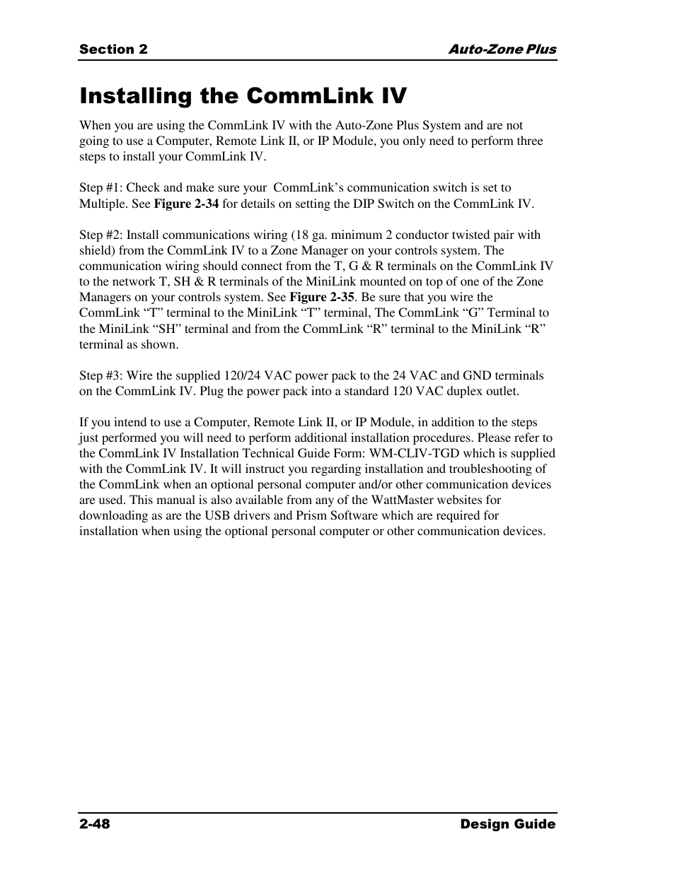 Installing the commlink iv | Auto-Zone Control Systems Auto-Zone Plus Systems Installation & Operation (Version 03A) User Manual | Page 80 / 210