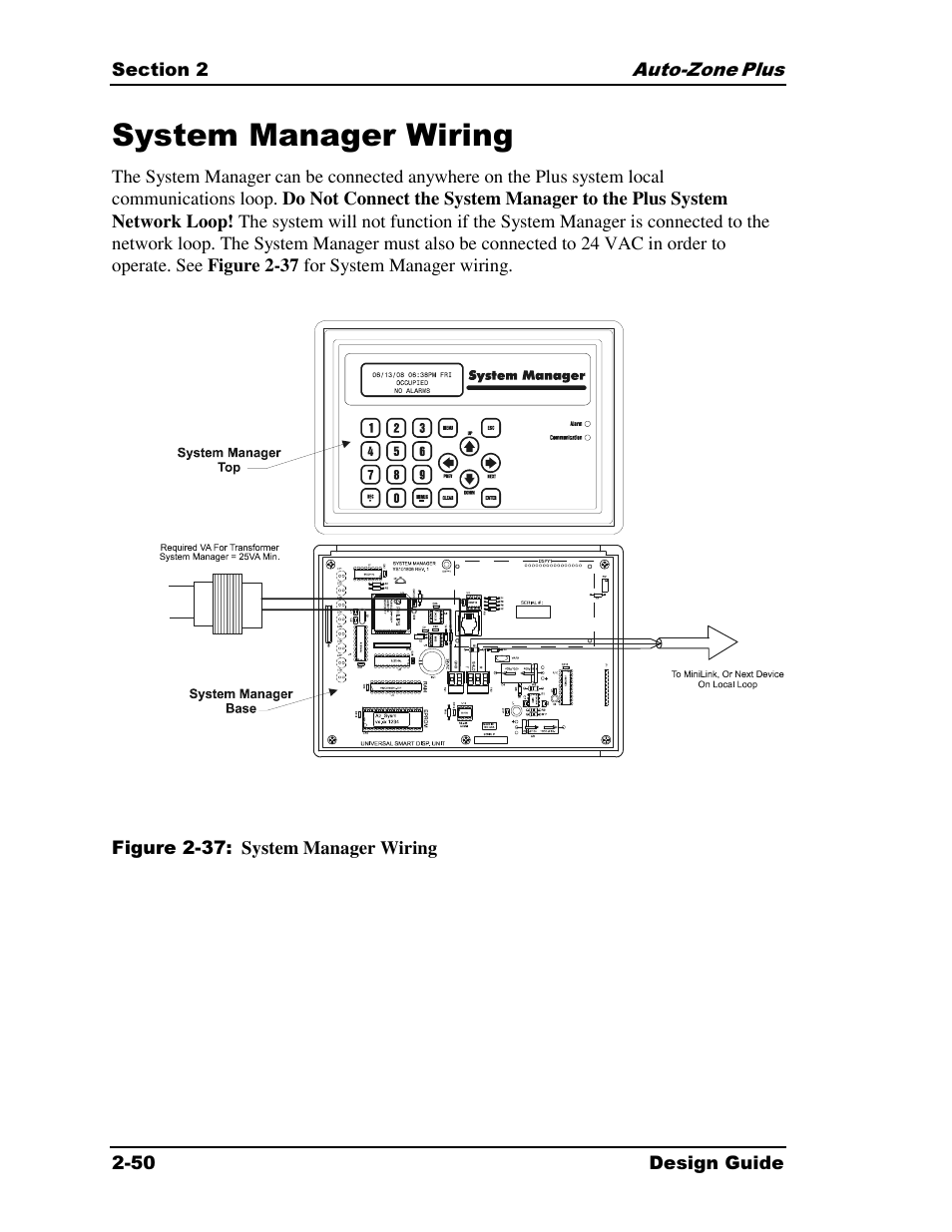 System manager wiring | Auto-Zone Control Systems Auto-Zone Plus Systems Installation & Operation (Version 03A) User Manual | Page 82 / 210