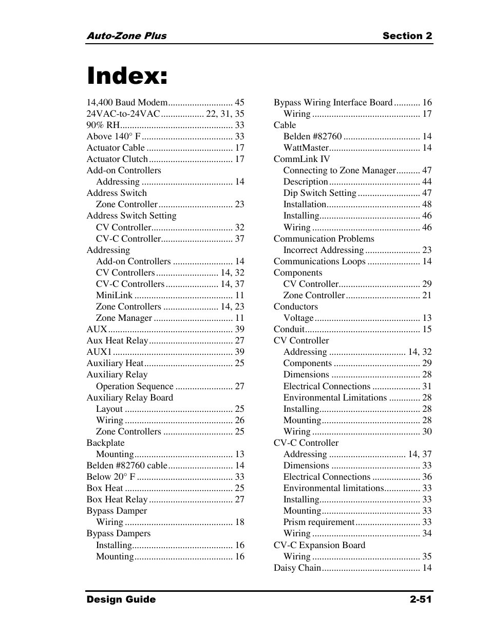 Index | Auto-Zone Control Systems Auto-Zone Plus Systems Installation & Operation (Version 03A) User Manual | Page 83 / 210