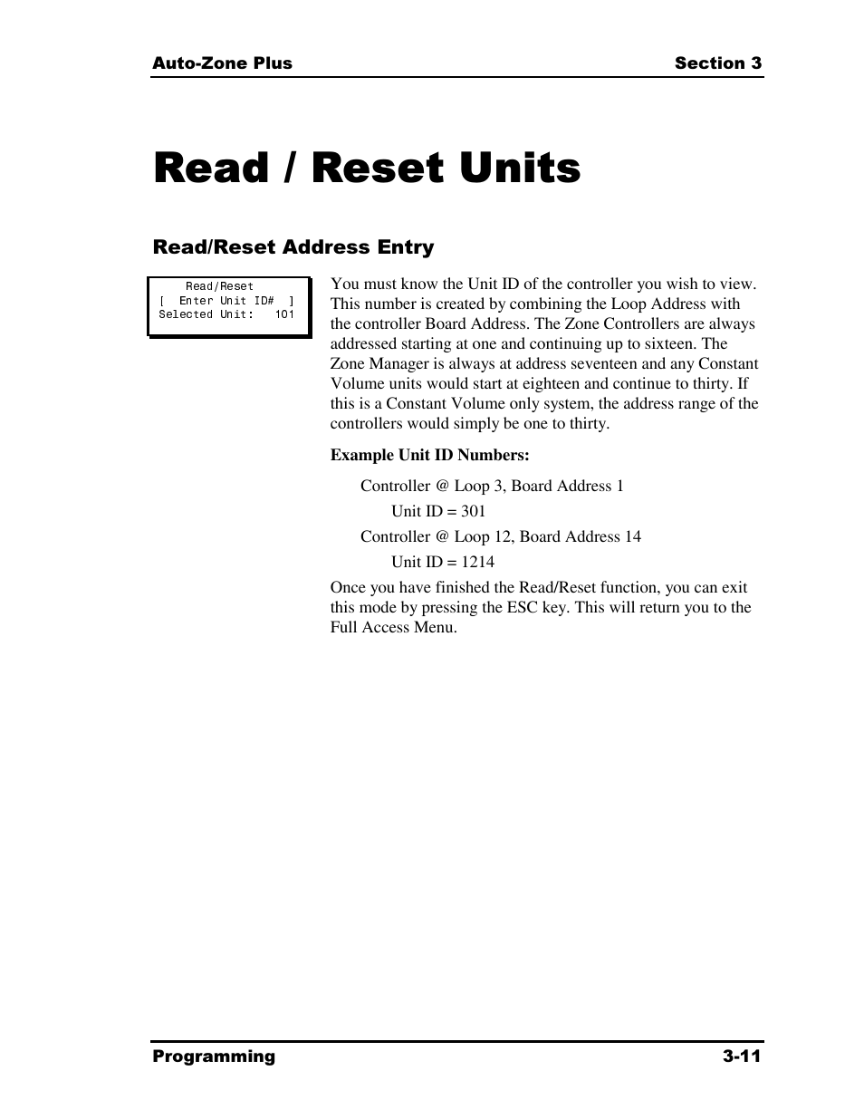 Read / reset units | Auto-Zone Control Systems Auto-Zone Plus Systems Installation & Operation (Version 03A) User Manual | Page 97 / 210