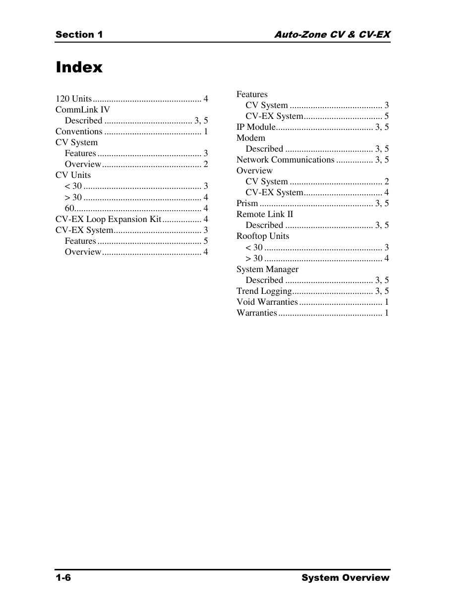 Index | Auto-Zone Control Systems Auto-Zone CV & CV-EX Systems Installation & Operation (Version 01C) User Manual | Page 10 / 120