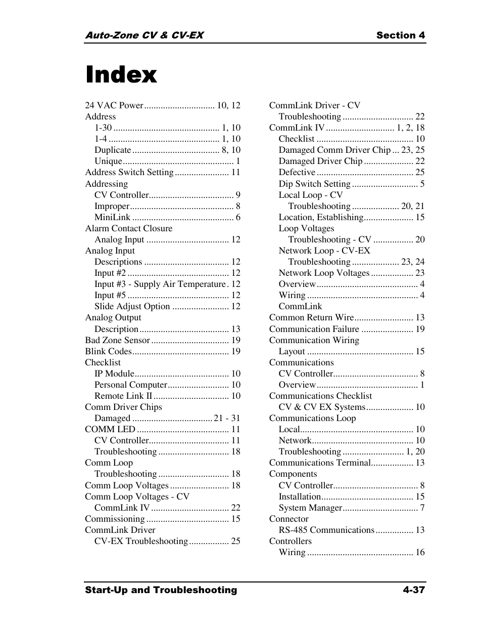 Index | Auto-Zone Control Systems Auto-Zone CV & CV-EX Systems Installation & Operation (Version 01C) User Manual | Page 115 / 120