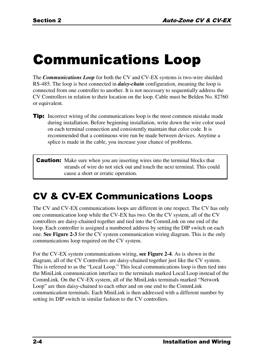 Communications loop, Cv & cv-ex communications loops | Auto-Zone Control Systems Auto-Zone CV & CV-EX Systems Installation & Operation (Version 01C) User Manual | Page 16 / 120
