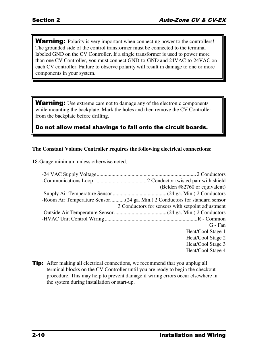 Auto-Zone Control Systems Auto-Zone CV & CV-EX Systems Installation & Operation (Version 01C) User Manual | Page 22 / 120