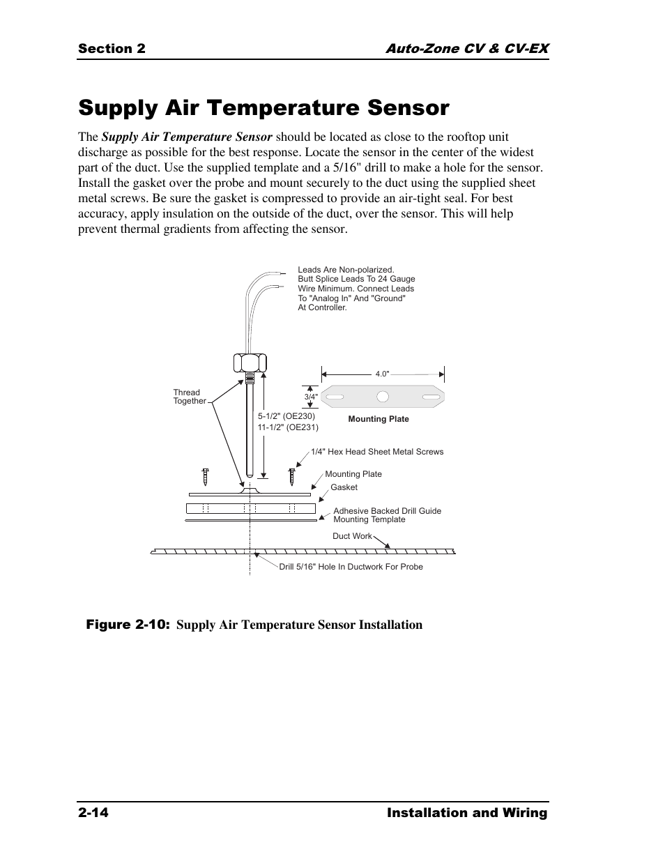 Supply air temperature sensor | Auto-Zone Control Systems Auto-Zone CV & CV-EX Systems Installation & Operation (Version 01C) User Manual | Page 26 / 120